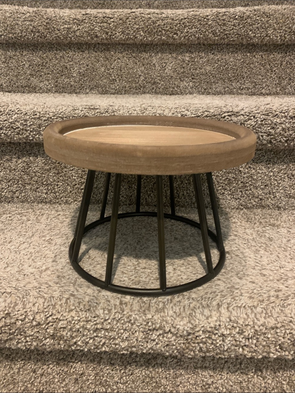 Wood and Metal Accent Stool - Brown Top, Black Base